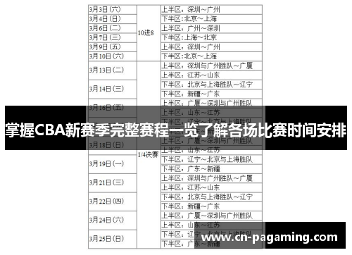 掌握CBA新赛季完整赛程一览了解各场比赛时间安排